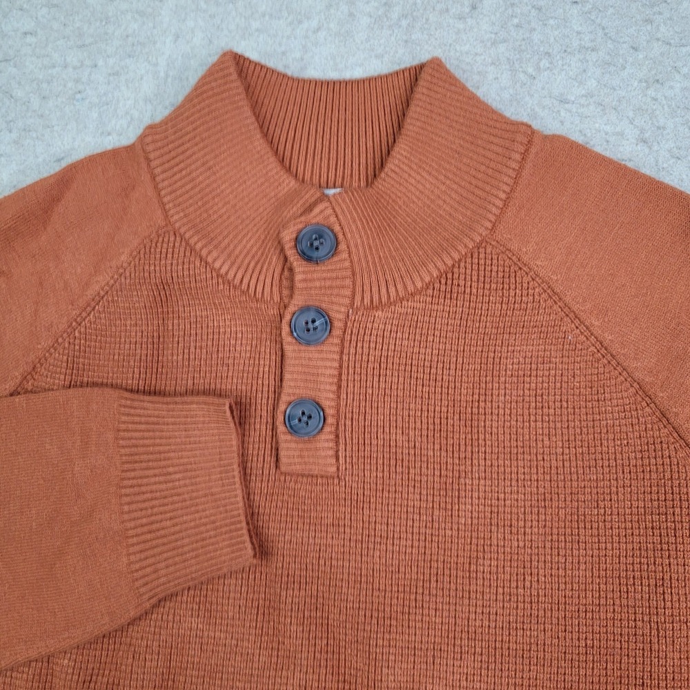 Tristan Waffle Knit Pullover Mens Medium Brown Mock Neck 1/4 Button‎ Nylon Blend